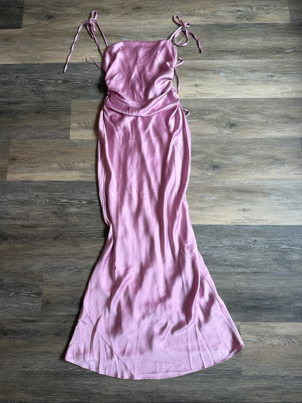 Anthropologie Dusty Pink Satin Tie-Strap Maxi Dress